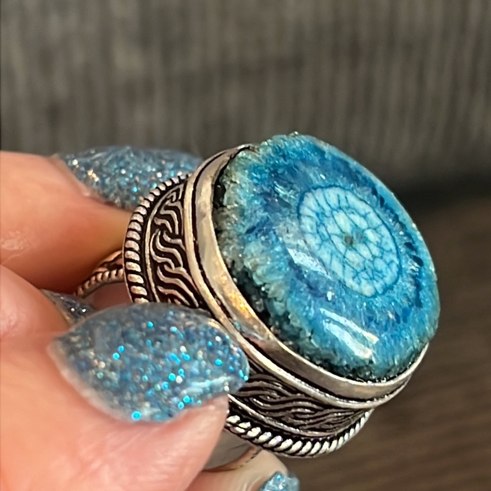 Solar Quartz Druzy Handcrafted In An Antique Setting Ring Size 7.5 NWOT - Picture 16 of 16